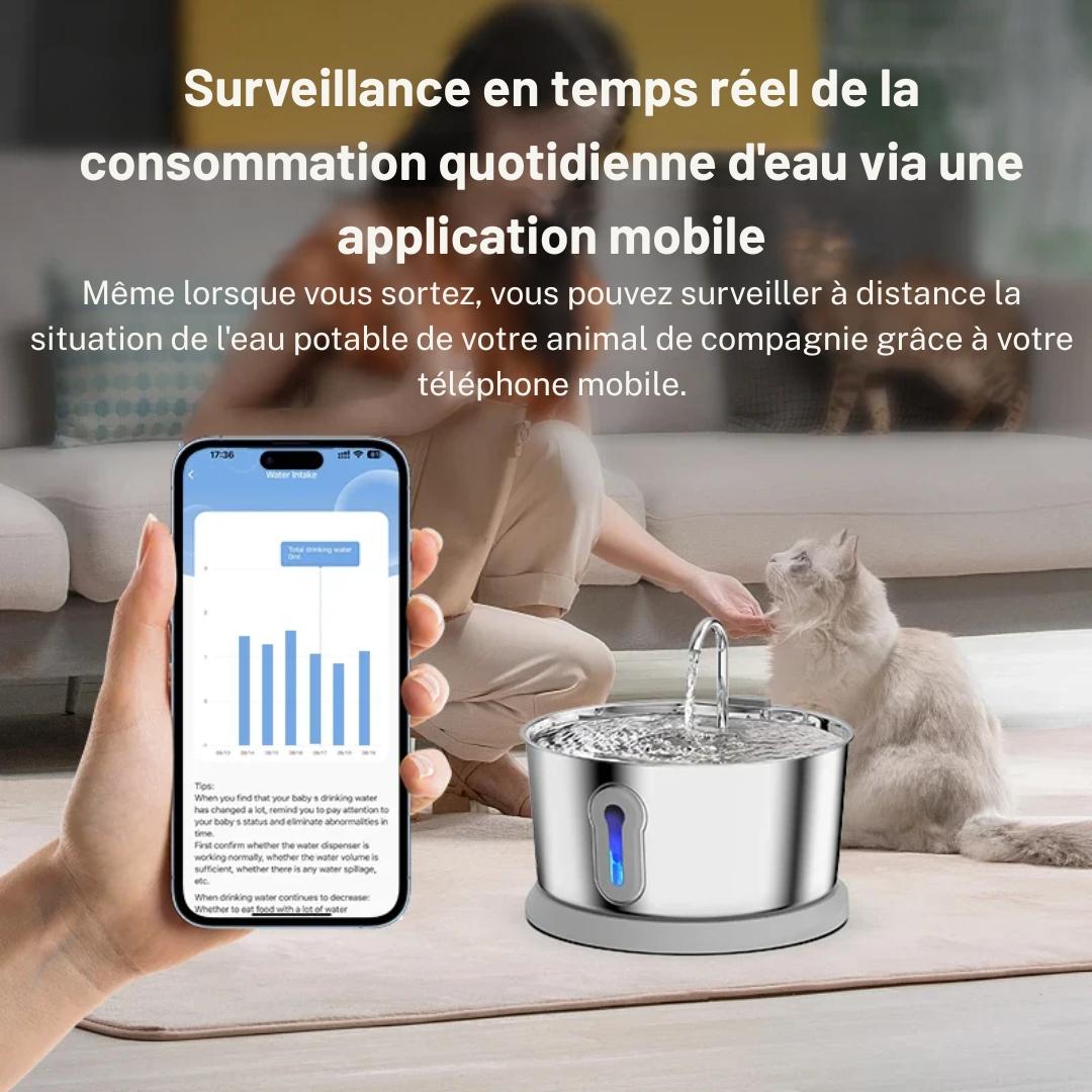 Fontaine à eau pour chats connectée en inox  4L - KANCHOU