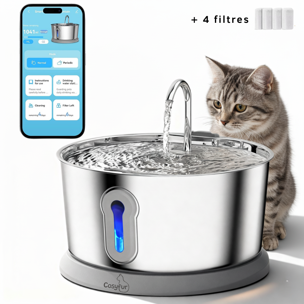 COSYFUR – Fontaine à Eau Connectée 4 L en Inox pour Chats