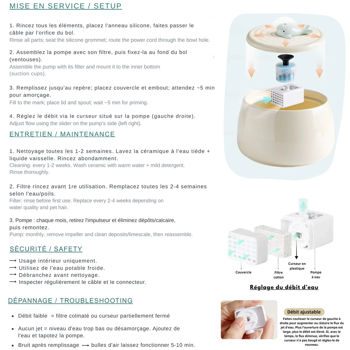 Fontaine à eau en céramique 1.3L - Cosyfur