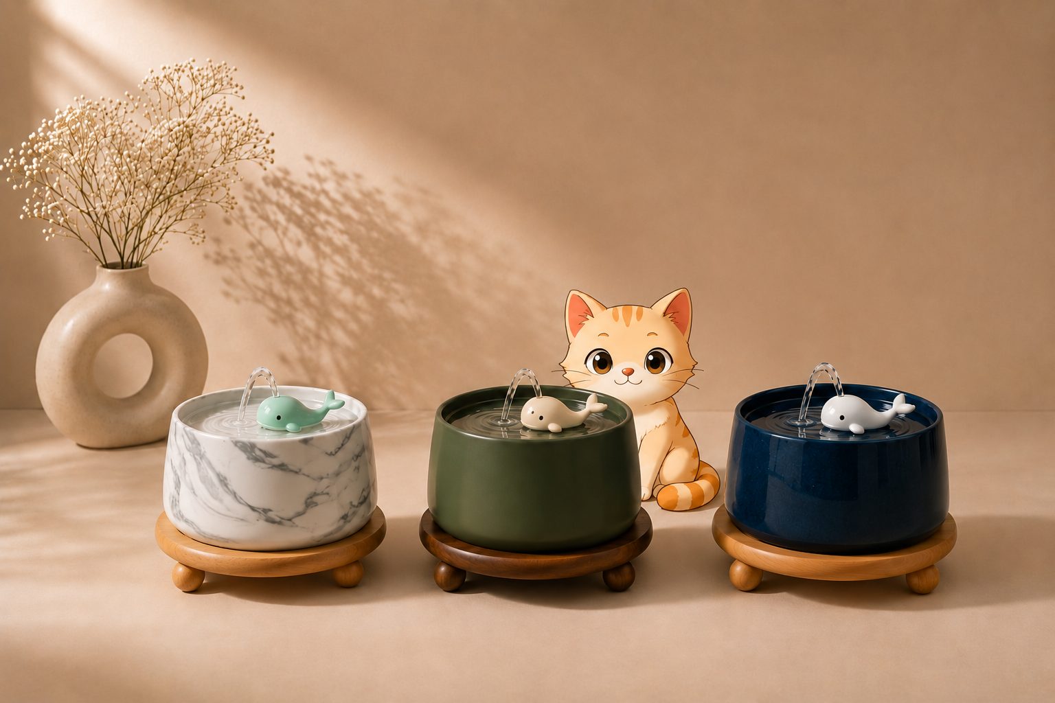 Cosy et les trois fontaines céramique COSYFUR : marbre, vert sage et bleu nuit